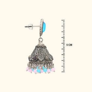 Aqua Color Oxidised Silver Jumka